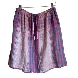 Tommy Bahama Women Pink Purple Blue Striped Plaid 100% Linen Blend Skirt S Small